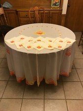 Beautiful Round Embroidered Tablecloth 96" Diameter