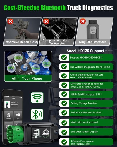 Escáner de camión de alta resistencia ANCEL HD100 Bluetooth diésel diésel todo sistema herramienta de lluvia DPF - Imagen 8 de 12