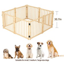 Wooden Freestanding Dog Gate   8-Panel Indoor Pet Fence for Doorways  Stairs