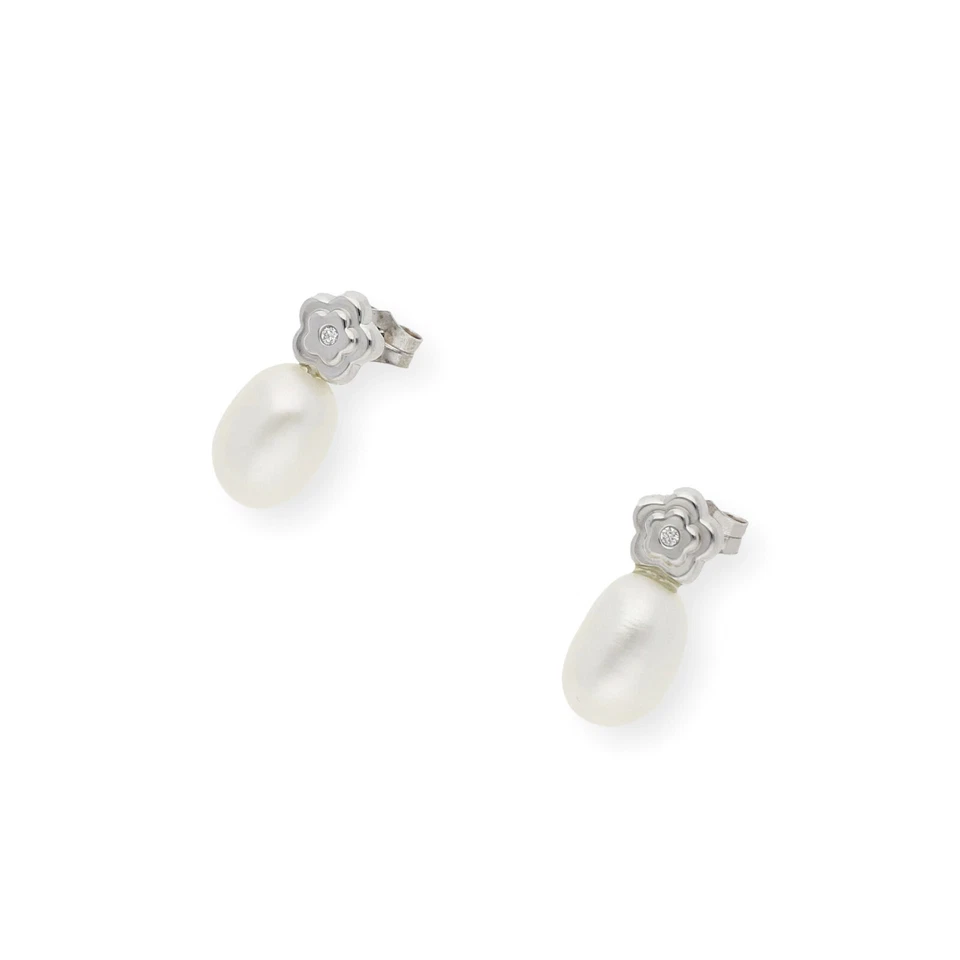 Pendientes Diamantes con Perlas en Oro Blanco 18 kt - Imagen 3 de 4
