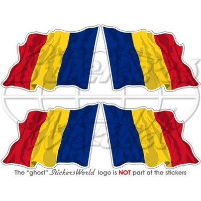 RUMÄNIEN Wehende Flagge RUMÄNISCHE Fahne 50mm Auto Aufkleber x4 Vinyl Stickers