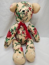 Handmade Quilt Teddy Bear With Floral Pattern 12"