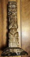 FINE OLD Carved Wood Tiki Totem Sculpture 1900  s Great Patina 7x7x14.