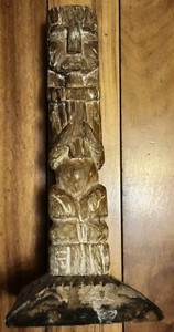 FINE OLD Carved Wood Tiki Totem Sculpture 1900’s Great Patina 7x7x14.