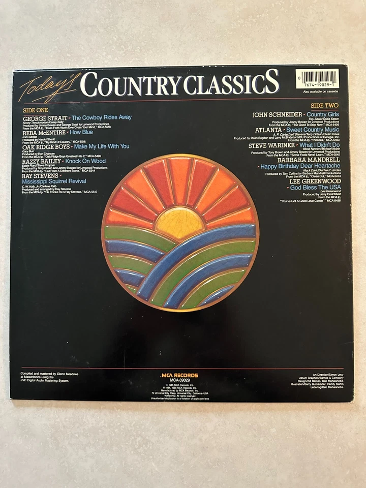 TODAY'S COUNTRY CLASSICS vinyl LP- George Strait - Reba McEntire -John Schneider - Image 2 of 4