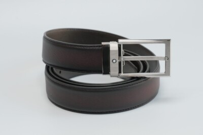 Montblanc Men's Classic Leather Belt- Black/Indigo