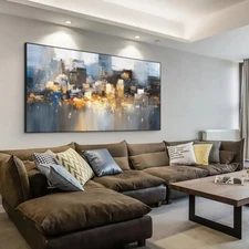 Hand Painted Oil Painting Cityscape Modern Oil Painting on Canvas Reflection