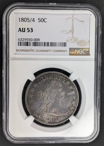 1805/4 DRAPED BUST HALF DOLLAR NGC AU53 AMAZING EYE APPEAL
