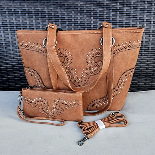 American Bling Concealed Carry Purse and Wallet Scroll Tooling Western Bag Brown - Picture 1 of 13