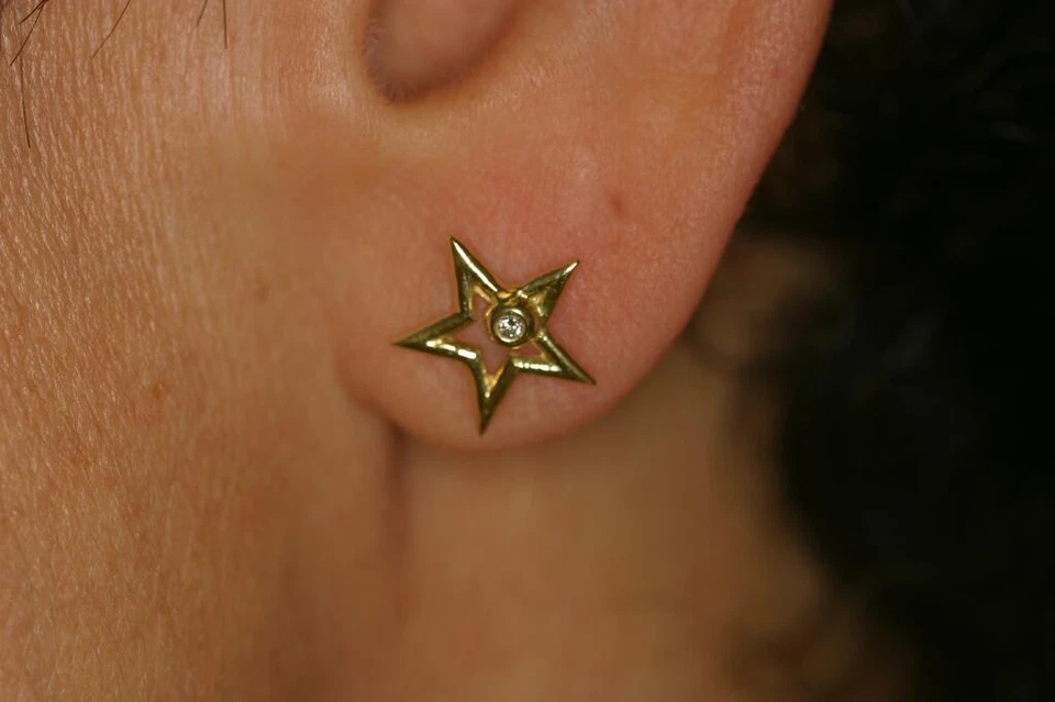 NEW: Star Stud Earrings-Reach for the Stars-Sterling Silver & Diamonds-18K plate - Image 4 of 4
