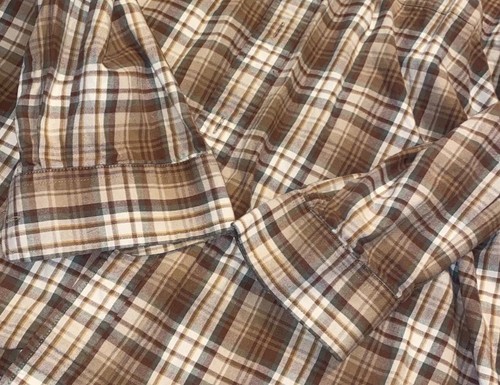 MENS HATHAWAY LS COLLARed 100% COTTON DRESS SHIRT- Brown/TAN PLAID - Picture 5 of 11