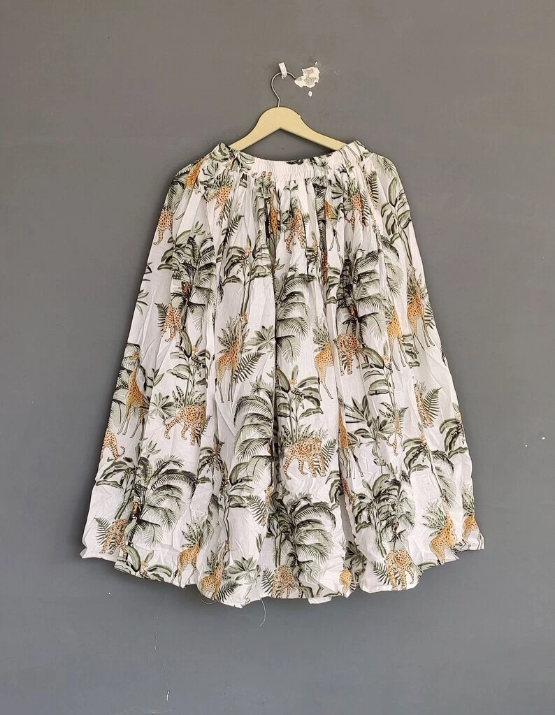 Indian 100%Cotton White Giraffe Skirt Women's Clothing Long skirt Beach skirt US