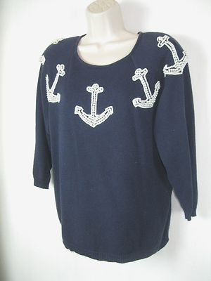 VTG L'EAU VIVE Knit Tunic Sweater Heavy French PEARL Bling SZ Small RARE