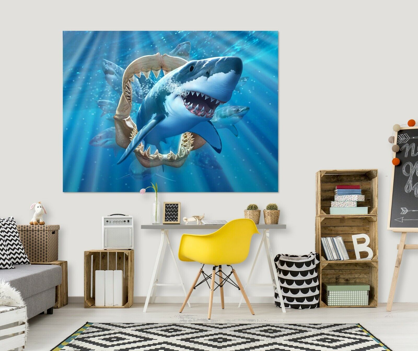 3D Submarine Shark RAIN350 Wall Stickers Wall Mural Decals Jerry LoFaro Honey Uzupełnij zapasy