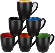 Set of 6 Coffee Mugs 16 Ounces Matte Black Porcelain Mug Set Large-Sized Ceramic