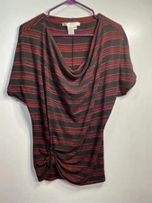 studio m womens shirt size small blouse black red striped short sleeve 