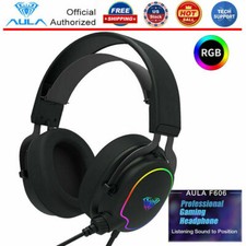 Wired Headset Gaming Surround HD Microphone Adjustable Deep Bass RGB PC Earphone
