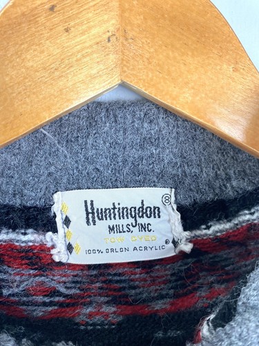 Vintage Huntingdon Mills Orlon Faire Isle Button Down Sweater Cardigan Kids 8 - Picture 4 of 6