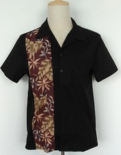 Retro Rockabilly Leaves Pattern Men Bowling Shirts Maroon ST110leavesM, XL 