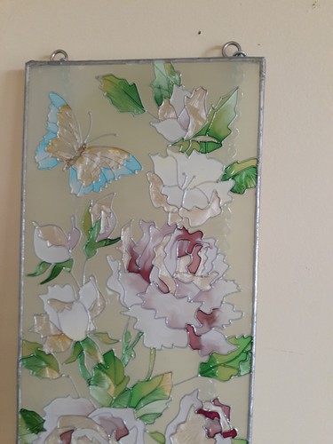 Beautiful Painted Floral/Butterfly Decorative 16 x 4 Hanging Stained Glass - Picture 17 of 17