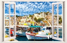 Symi Greek Island Holiday Picture Fabric Poster Sticker Wall Art Self Adhesive