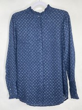 Banana Republic Women M Dillon Shirt Ruffle Navy Long Sleeves Button Up