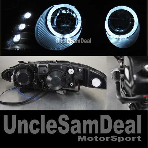 FOR 97-99 ECLIPSE DUAL LED HALO RIMS ANGEL EYES CLEAR PROJECTOR HEADLIGHTS BLACK - Picture 2 of 2