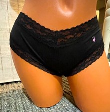 Victorias Secret Black Lace Cotton Cheeky Panty S NEW