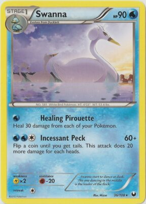 Pokemon - Swanna - 36/108 - Rare - BW - Dark Explorers - NM