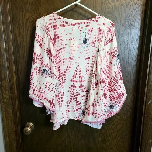 Neu mit Etikett Raga DAMEN OBERTEIL MIT TOLLEM MUSTER WEISS BURGUNDERROT GLOCKENÄRMEL SMALL Boho - Bild 2 von 4
