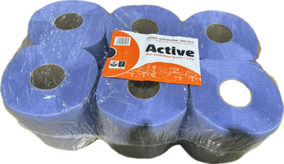 6er ER-PACK 2-LAGIG AKTIV BLAU GEPRÄGT CENTERFEED PAPIERTUCH KÜCHENHANDTÜCHER ROLLEN