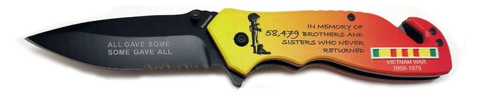 Cuchillo naranja conmemorativo conmemorativo conmemorativo de veteranos de la guerra de Vietnam de 8" - Ejército de EE. UU. Foto 2 de 4