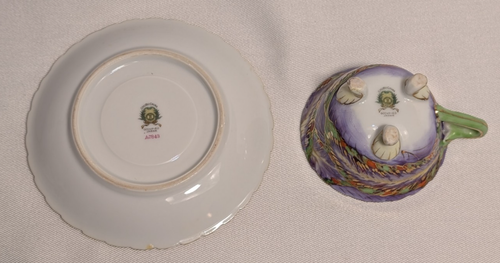 Rare old chubu China Occupied Japan aj843 teacup saucer abstract pastel feathers - Foto 3 di 13