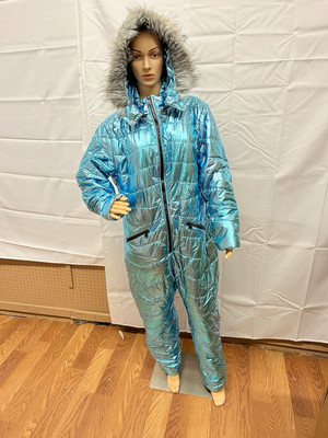 Metallic Blue Snowsuit with Faux Fur Trim. Sizes: M (3), XL (6), XXL (2)