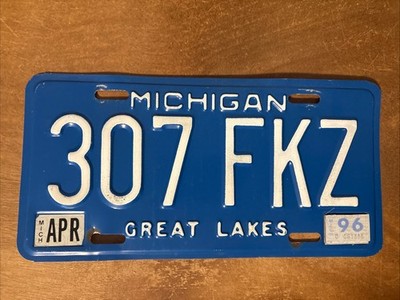 1996 Michigan License Plate Great Lakes Blue # 307 FKZ