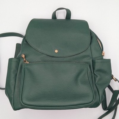 LC Lauren Conrad Emerald Green Vegan Leather Flap Backpack Purse Medium