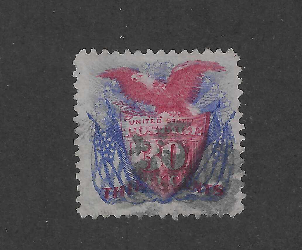 US Scott 121, 30 cents ultra & carmine,Eagle shield Flags,1869, XF+, cat. $3750