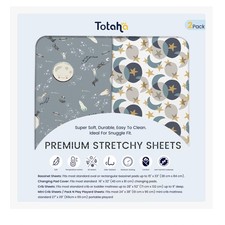 TotAha Space Mini Crib Sheets Fitted, Star  Moon Pack N Play Sheets, Super S...