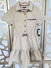 NWT TOMMY HILFIGER Tiered Shirtdress Girl's Money Preppy Size 8 10 Medium Khaki