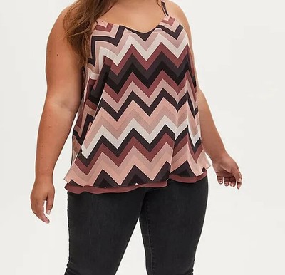 Torrid Sophie Chevron Stripe Chiffon Double Layer Swing Cami Burgundy  1 1x BA