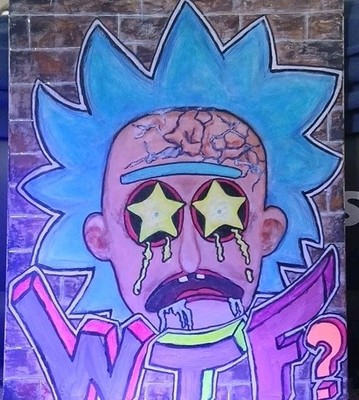 Mehrfarbiges Pop Art Wandbild auf Leinwand mit Rick Sanchez, vertikal 40x60,#1