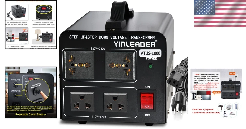 Safe 1000W Voltage Converter - Step Up/Down 110V - 220V/240V - Image 2 of 4