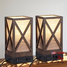 Table Lamp, Set of 2 Rustic Farmhouse Nightstand Lamps, 3 Color Brown