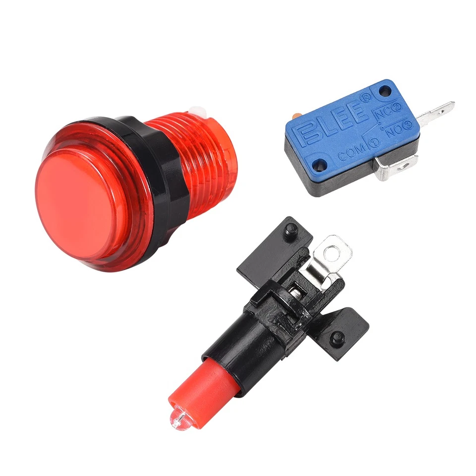 Game Push Button 33.5mm 12V LED Illuminated Switch with Micro switch Red 6pcs - Image 3 of 3