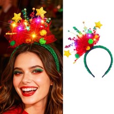 Light Up Christmas Headband Red Xmas Hair Band Accessory Women