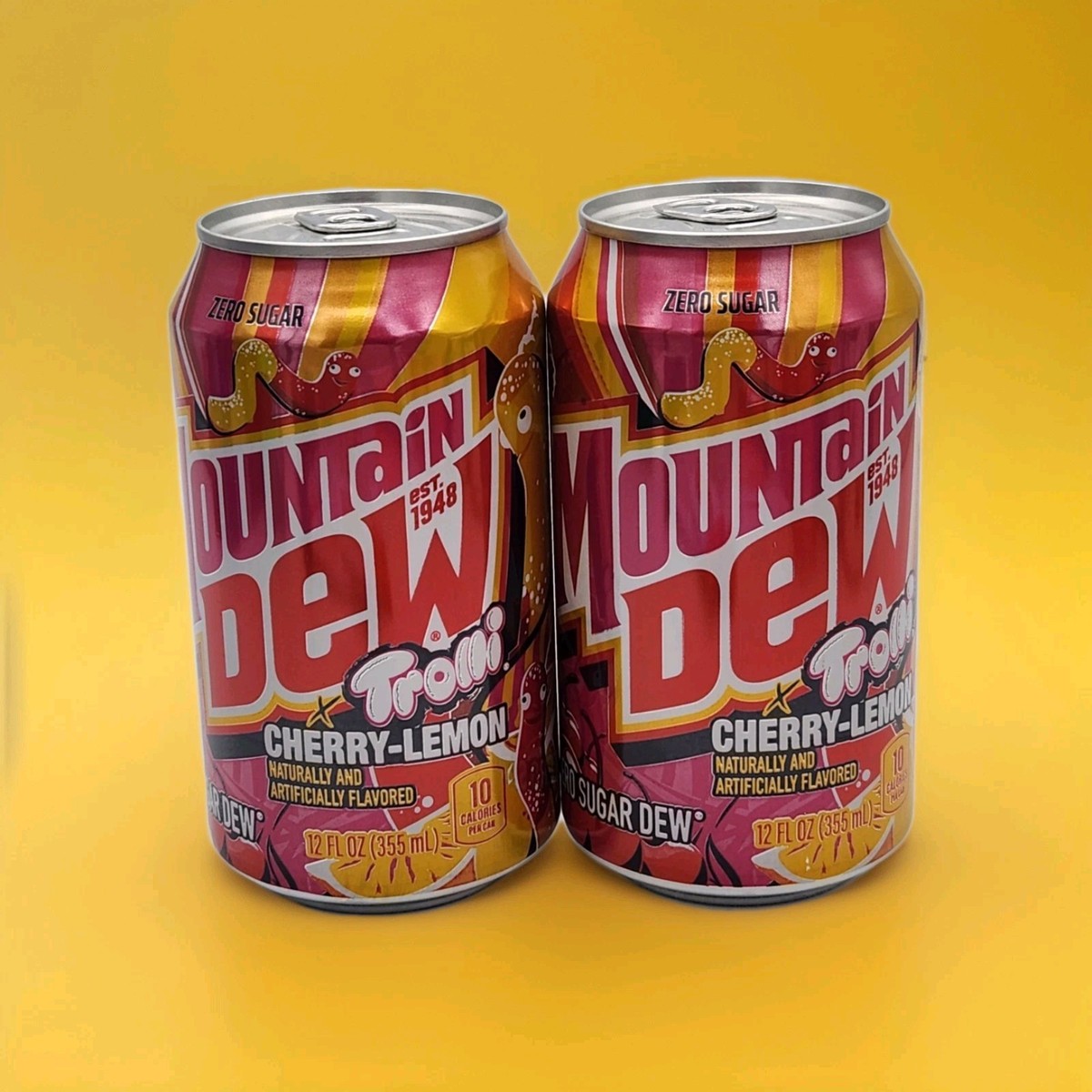 2 Full 2025 Mountain Dew x Trolli Dew Cans Zero Sugar Cherry Lemon