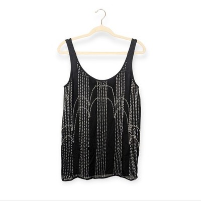 Susana Monaco Women's Top Black Beaded Sleeveless Piper Blouse Tank Size 6