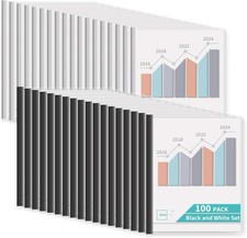 100 Pack Clear Report Covers with 9mm Sliding Bars, 70 Sheet Capacity, Black and