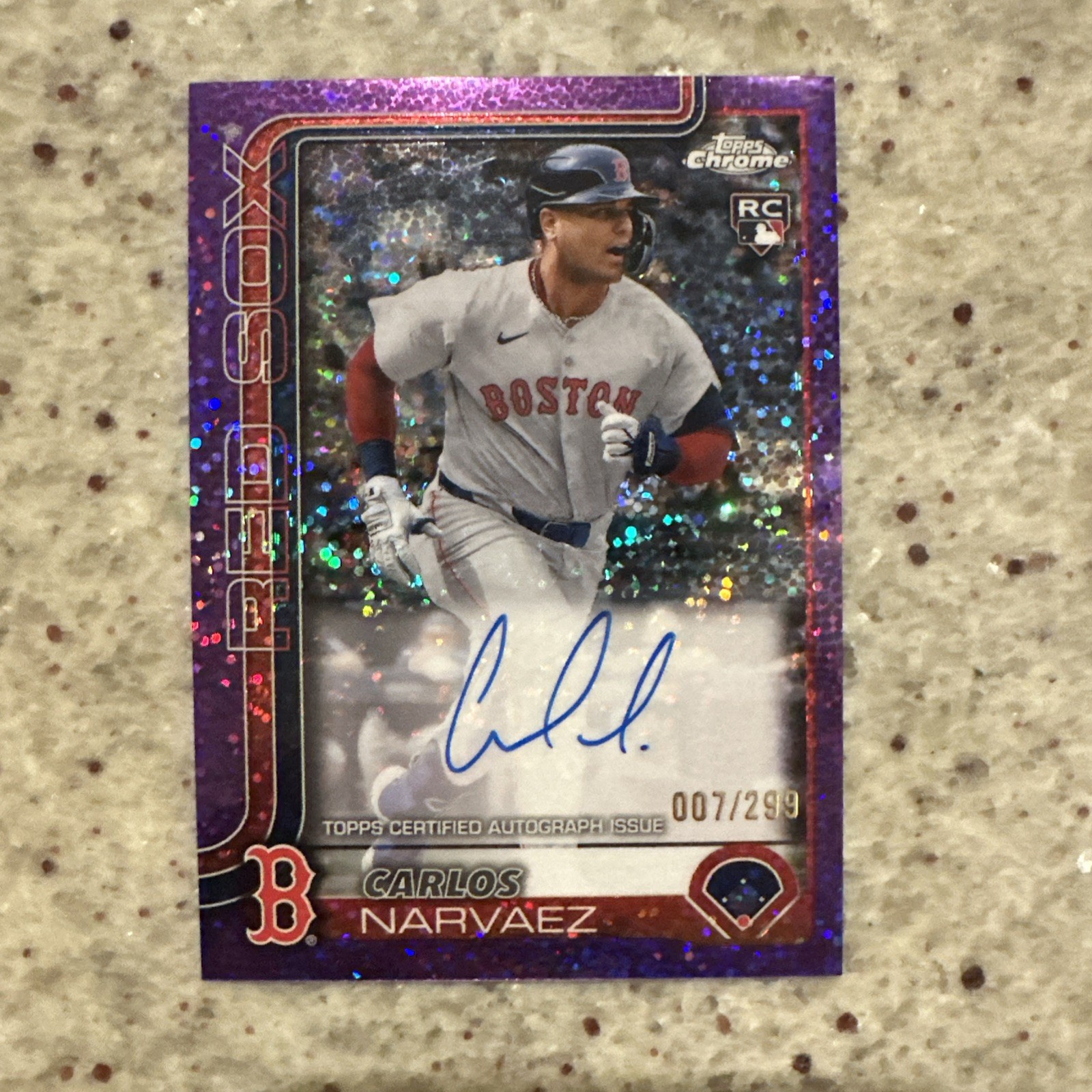 2025 Topps Chrome Carlos Narvaez Purple Speckle Rookie Auto 007/299 Red Sox