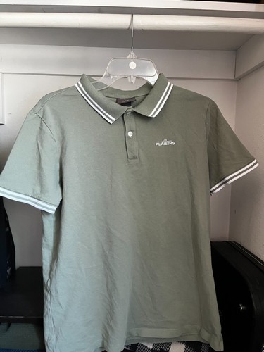 Les Plaisirs Olive Green Embroidered Logo Polo Shirt Large